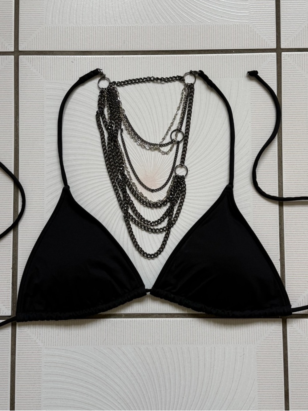 Rare Victoria’s Secret Black Triangle Bikini Top with Chain Back